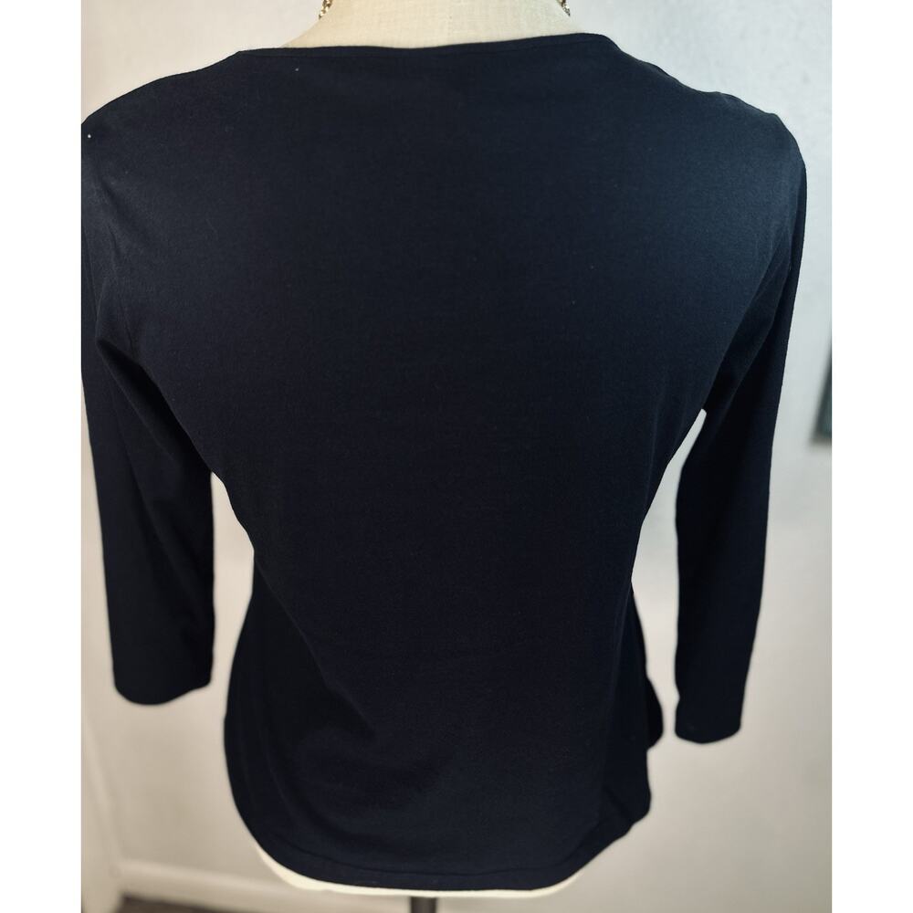 Cha Cha Vente Size Large Pearl Embellished Nautical Anchor Design Black Top - Picture 6 of 7